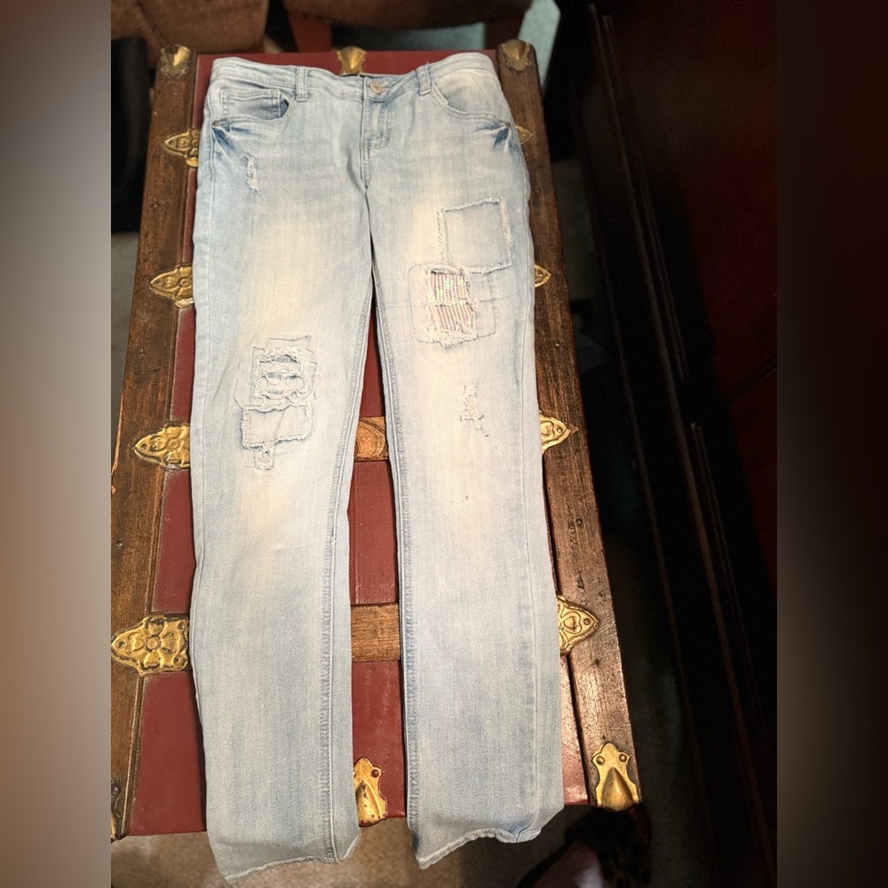 Girls Imperial Star Distressed Lightwash Jeans Sz 14